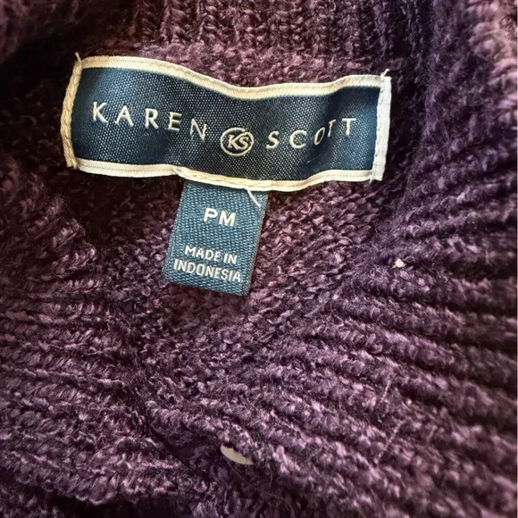 Karen Scott size medium petite purple mock neck cable knitted sweater - Picture 5 of 6